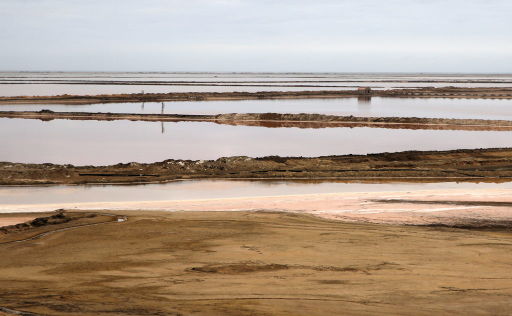 Regular shaped pink lakes of Walvis Bay Salt Holdings