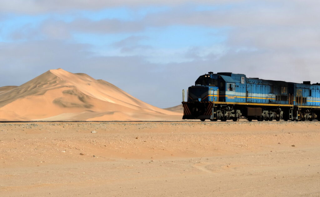 The train to Walvis Bay thundering through the desert