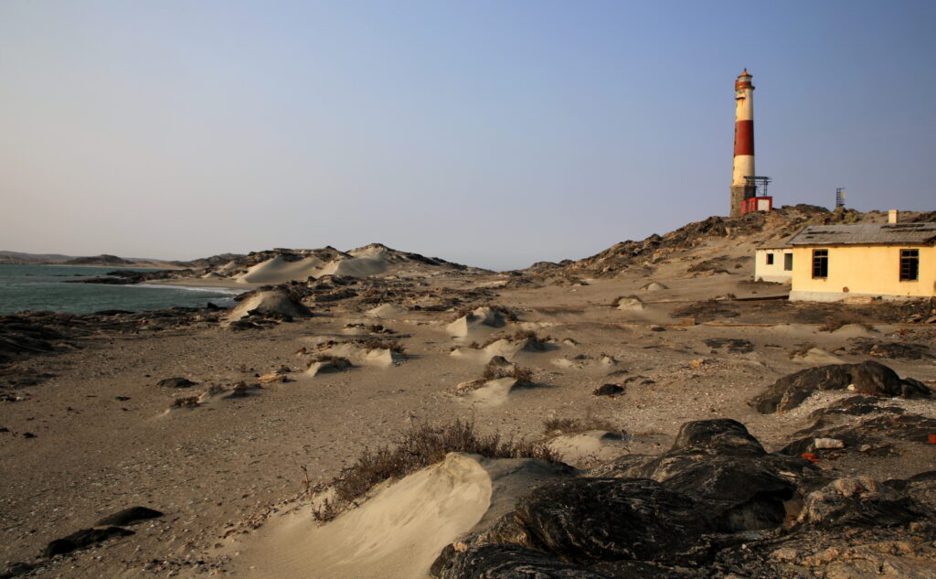 Houses and rugged landscape at Diaz Point